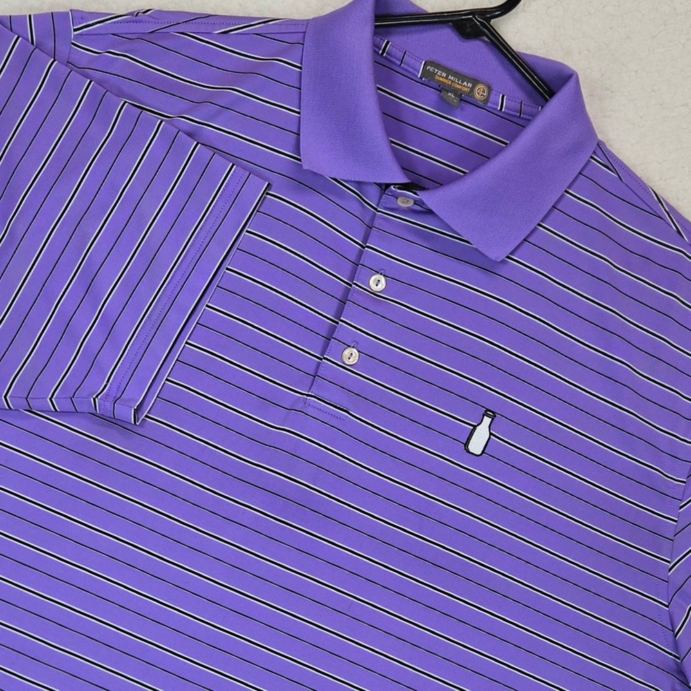 Peter Millar Polo Shirt Mens XL Purple Striped Summer Comfort Milk Bottle Logo